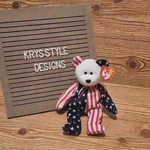 Ty Beanie Baby Spangle Flag Star Patriotic Bear Stuffed Animal Red White…